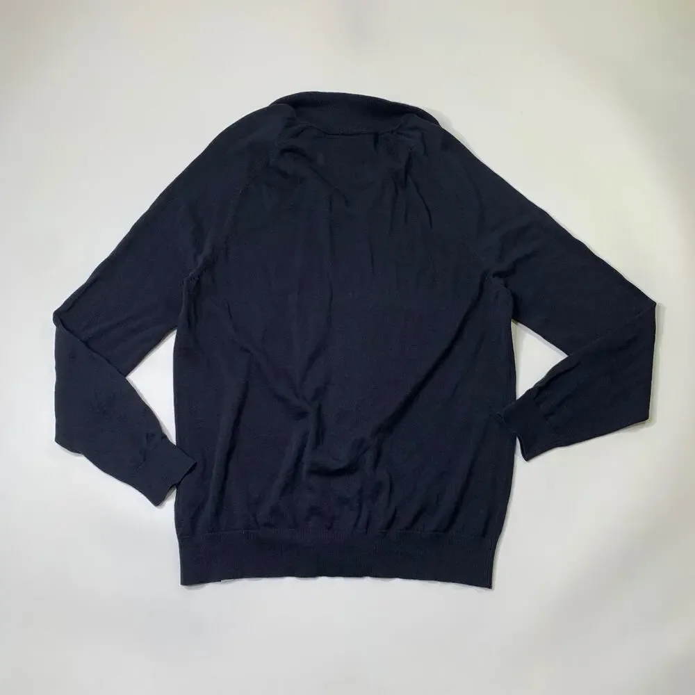 Bruun & Stengade Sweater Mens M Medium Navy Knitted Full Zip Mock Neck Cardigan